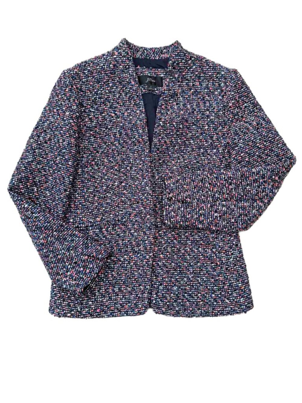 J.Crew Pink Confetti Tweed Collarless Structured Preppy Elegant Chic Blazer 2